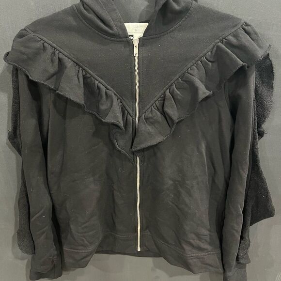 Like new anthro T.La Black Ruffle Hoodie with zip - size S - Picture 1 of 3